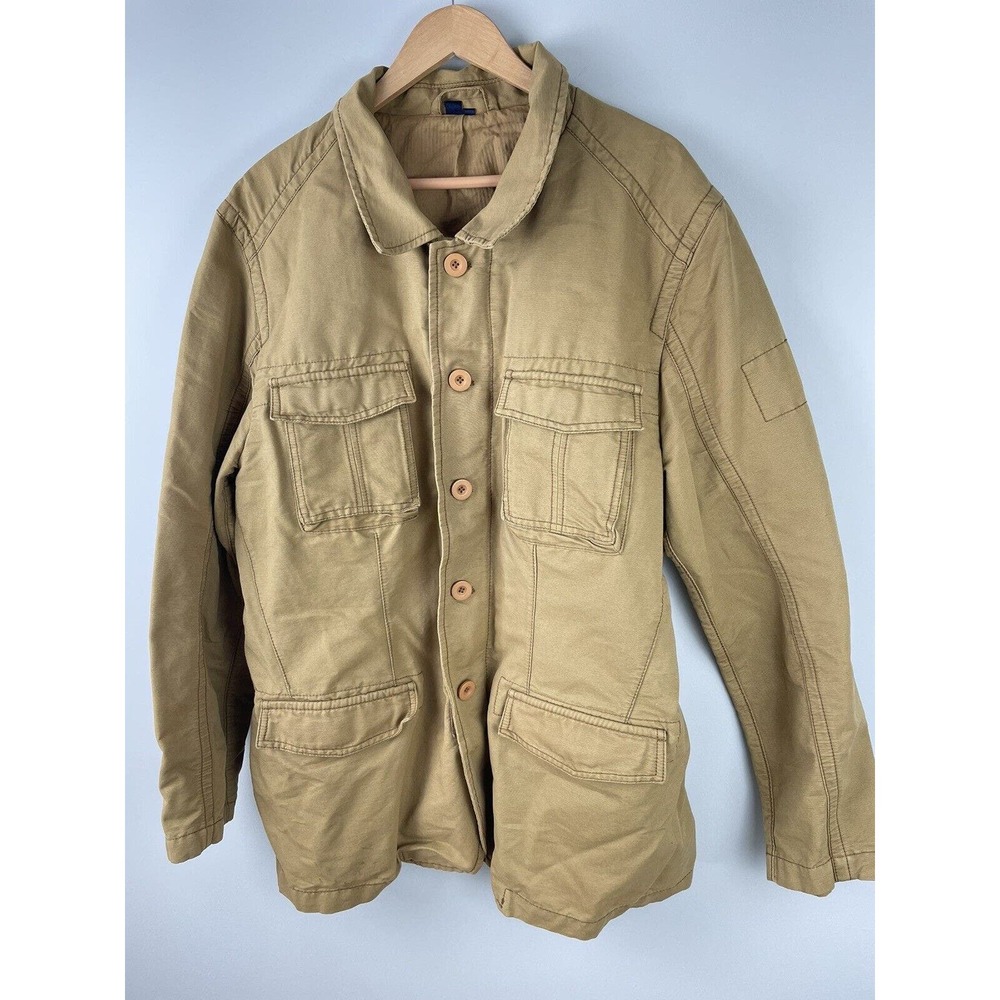 Boden Mens Canvas Utility Field Pocket Chore Military Style Jacket Brown Coat XL